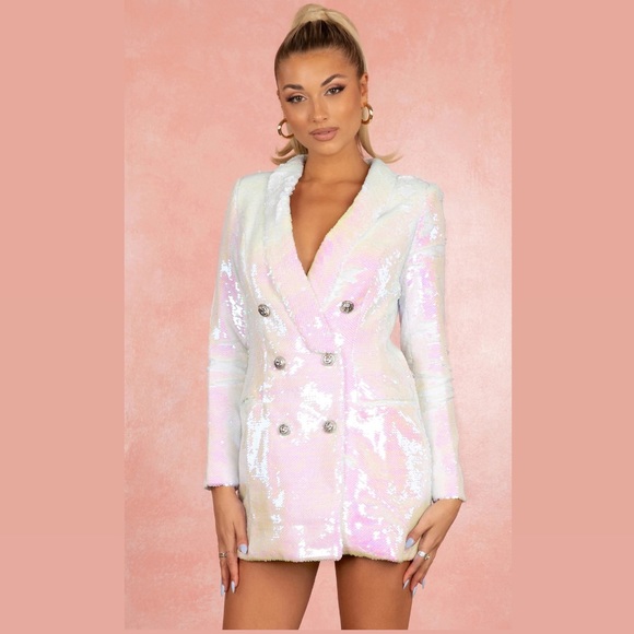 pink sparkle blazer dress Sequin Blazer Dress Small / Ivory